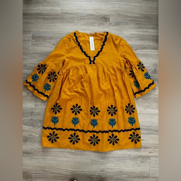 NWT Soft Surroundings Women’s  Petra dress Yellow and Blue Embroidered Dress L - Picture 3 of 8